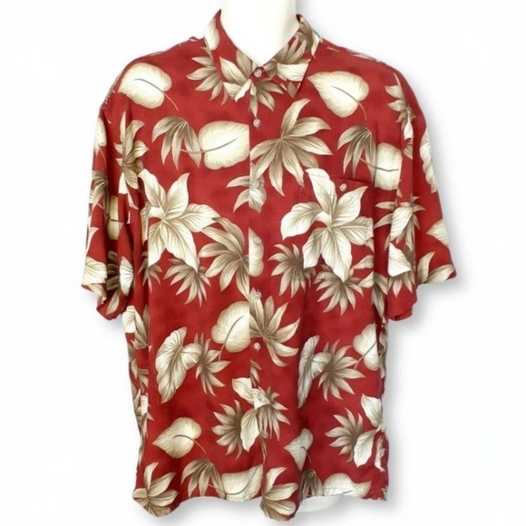 Pierre Cardin • Red/Cream Floral Printed Hawaiian Style Button-Up Shirt Men's M - Picture 6 of 7
